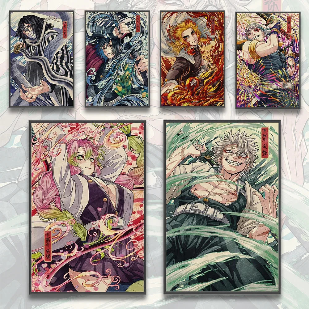 

Self-adhesive Poster Demon Slayer Hashira Anime Wallpaper Figures Home Decoration Painting Art Bedroom Cartoons Decor Tanjiro