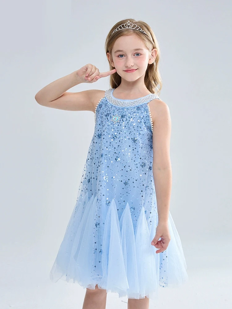 

Платье принцессы Эльзы и Русалки для девочек, новинка 2023 года, сетчатые платья-пачки без рукавов с блестками для девочек, костюм для дня рождения, От 2 до 11 лет