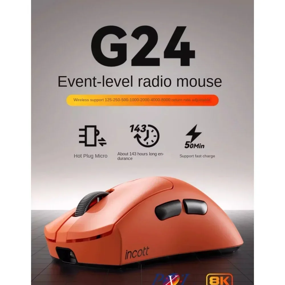 INCOTT G24Pro Series Hot Swappable Micro Gaming Mouse Wireless PAW3950 8K Lightweight 32000DPI 500mAh Battery Tri-mode