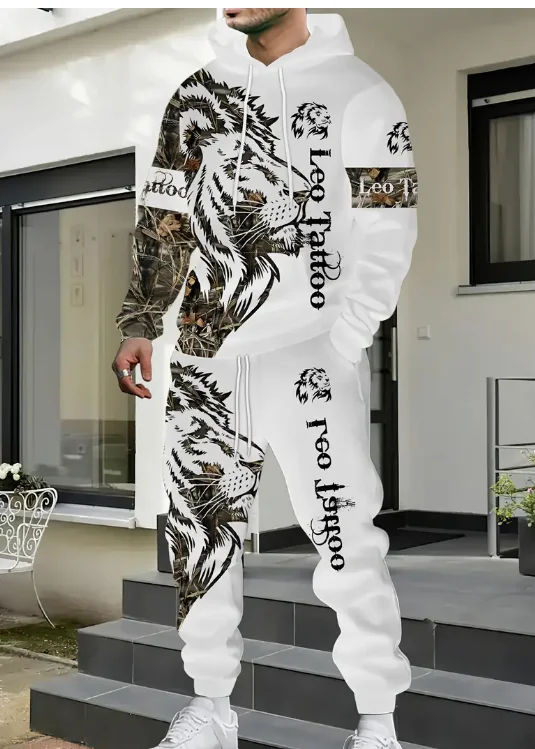 

2025 New Lion King Pattern Men's Hoodies Set 3d Printed Animal Clothing Long Sleeves+ Pants 2-pcs Casual Fashion Tracksuits