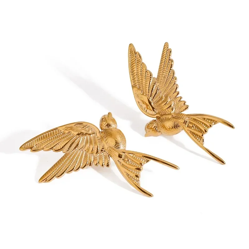 Minar Unique Metallic Dove of Peace Pendant Dangle Earrings for Women Non Tarnish Titanium Steel 18K Gold PVD Plated Jewelry view 5