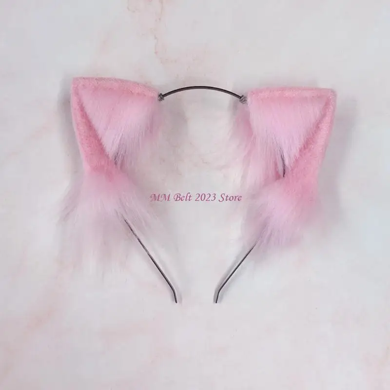 

49ME Animal for Cat Ears Hair Hoop Plush Headdress Cosplay Halloween Party Headband