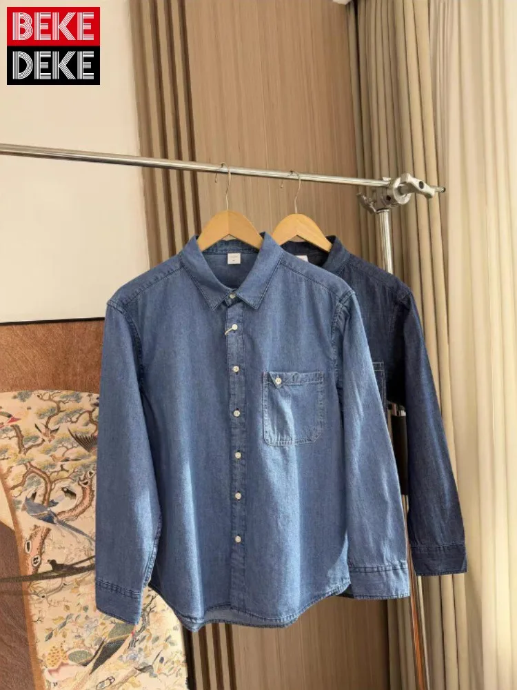 

Мужская молодежная рубашка с отложным воротником на одной пуговице, винтажная повседневная хлопковая рубашка с длинным рукавом, однотонная, с карманом, для мужчин