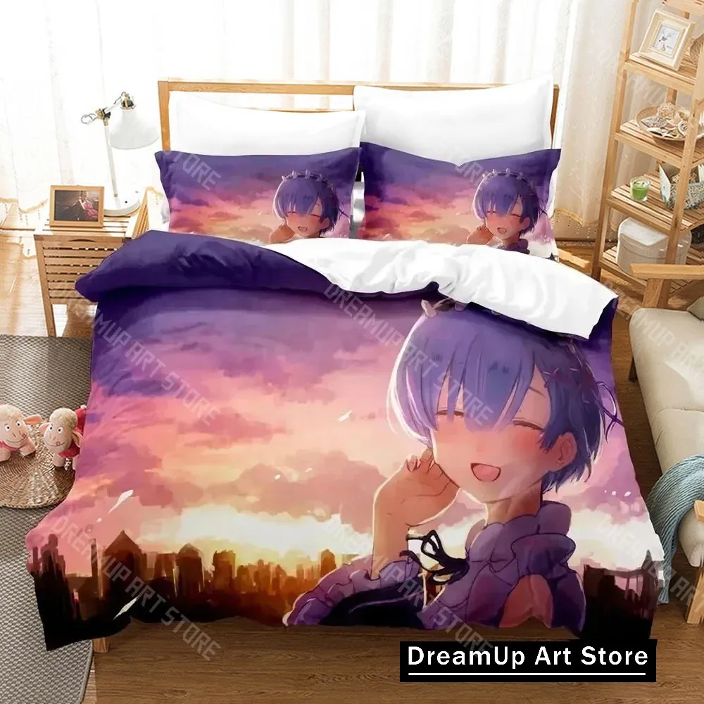 3D Anime Re Zero Rem Ram Emilia Bedding Set Duvet Cover Bed Set Quilt Cover Pillowcase Comforter king Queen Size Boys Adult