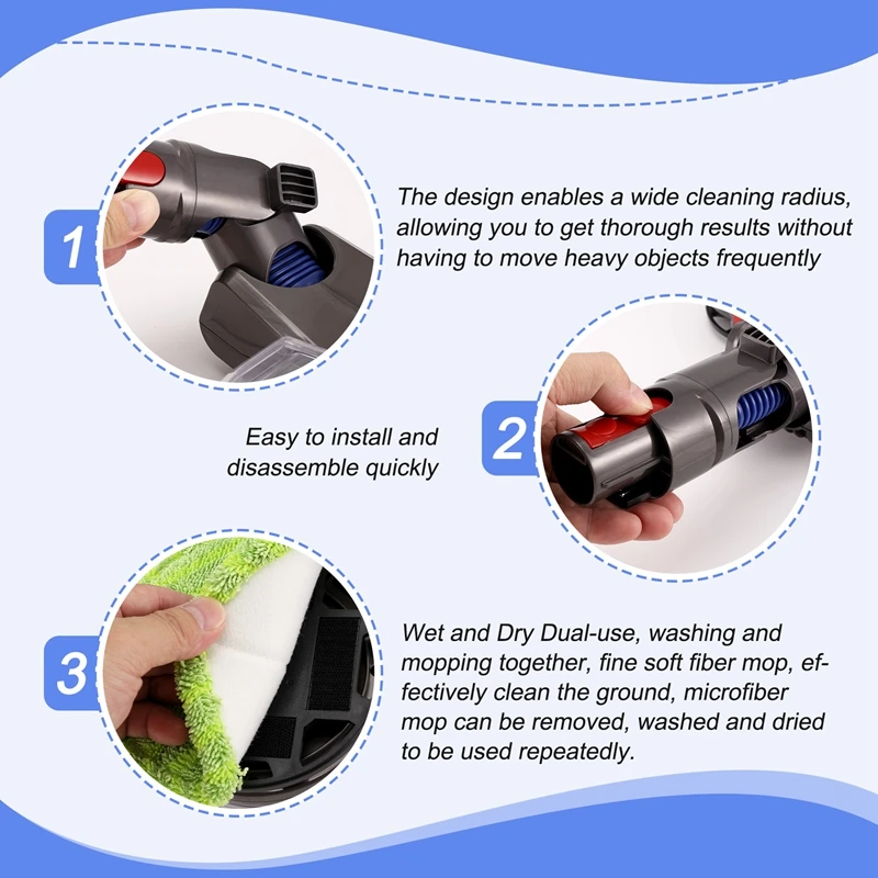 JDZD สําหรับ Dyson V15 V11 V10 V8 V7 เครื่องดูดฝุ่นไฟฟ้า Mop Head สิ่งที่แนบมาที่ถอดออกได้ถังน้ํา 6 reusable Mop Pads