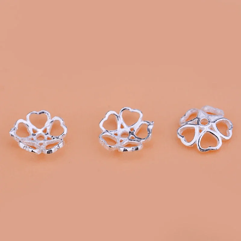 10PCS Jewelry accessories S925 sterling silver flower gasket handmade DIY bracelet cap beads