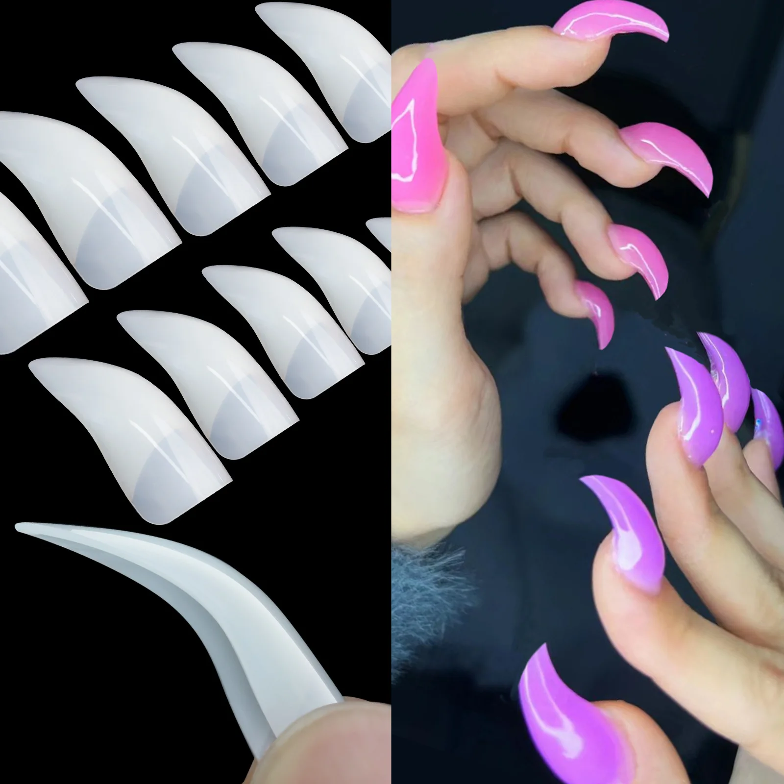 100pc Hawk curvi Nail Tips 10 taglie borsa mezza copertura speciale a forma di punta Nail Art Salon Long Bend Nature Curve False Nail Tips