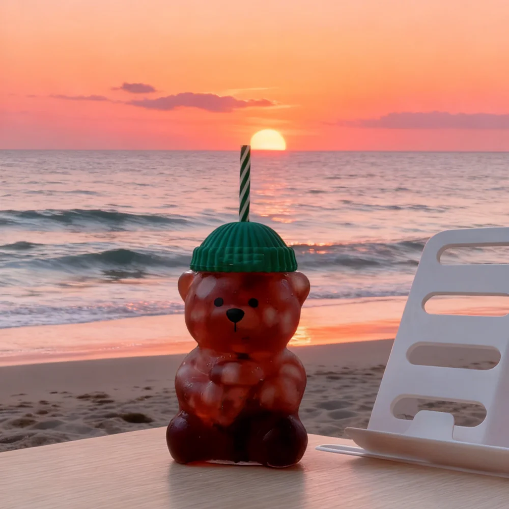 

Праздничная стеклянная соломенная чашка Bearista Чашка с плюшевым мишкой и стеклянной соломой Стеклянная кружка с мультяшным медведем Сделайте свое Рождество!