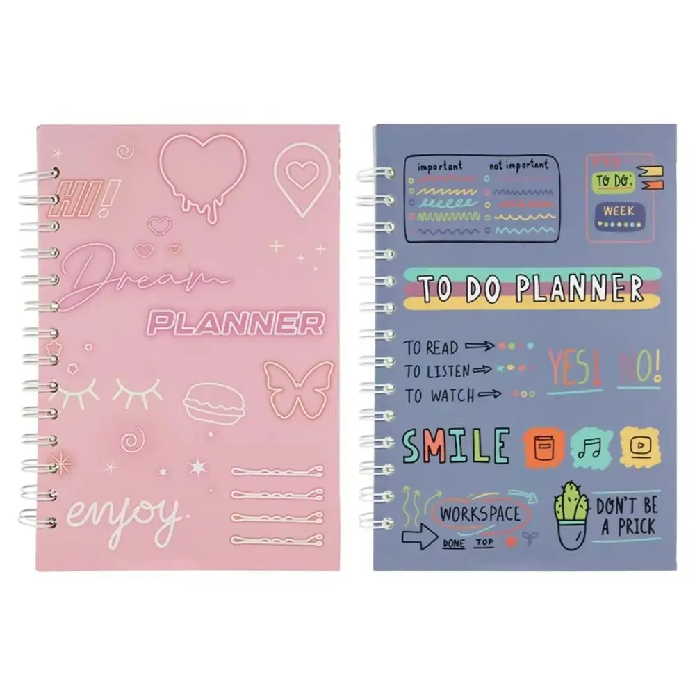 Undated A5 Agenda Planner Notebook 128 Pages Thick Paper Planner Daily Organizers Twin-Wire Binding Creative