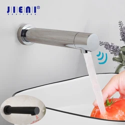 JIENI Matte Black Lavatory Bathroom Faucet Wall Mount Automatic Hands Free Touch Sensor Faucet Hot & Cold Water Mixer Basin Tap