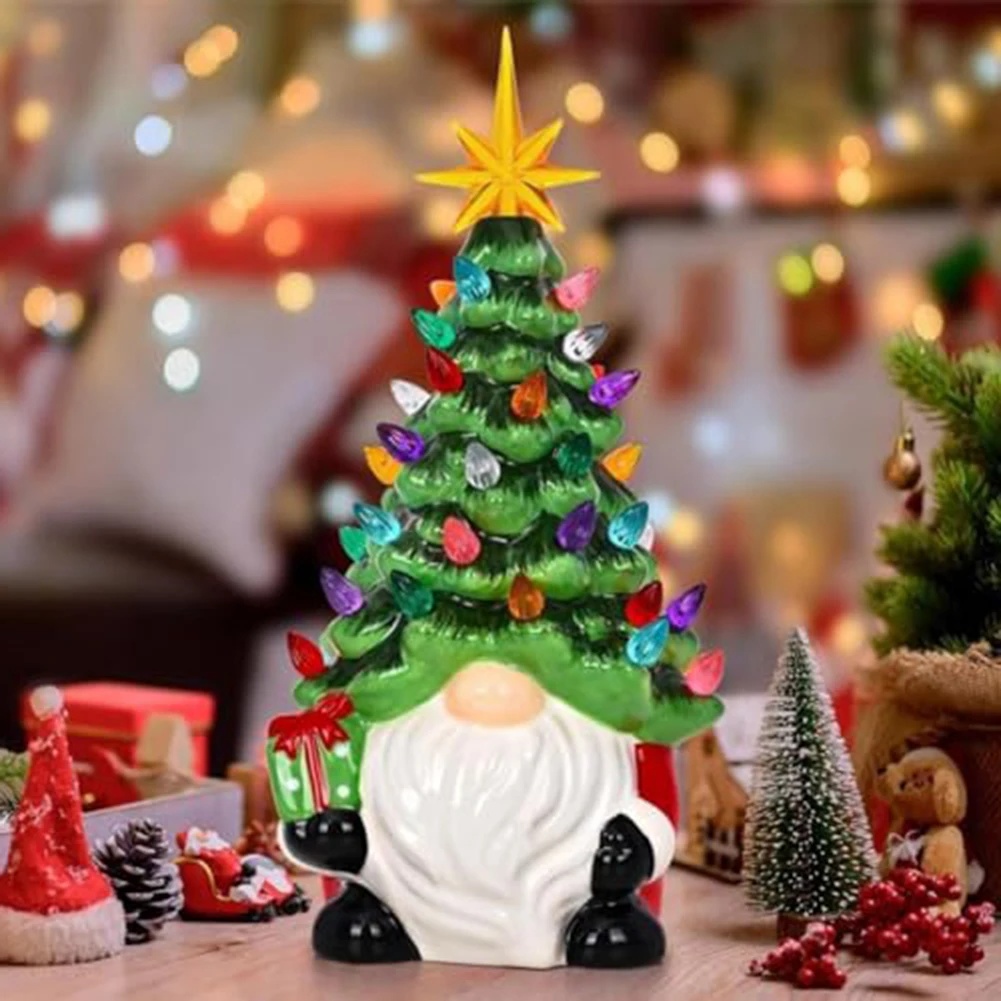 

Festive Celebrations 2.95 Inches Base Christmas Tree Decor Whimsical Gnome Battery Powered Compact Size Creative Design