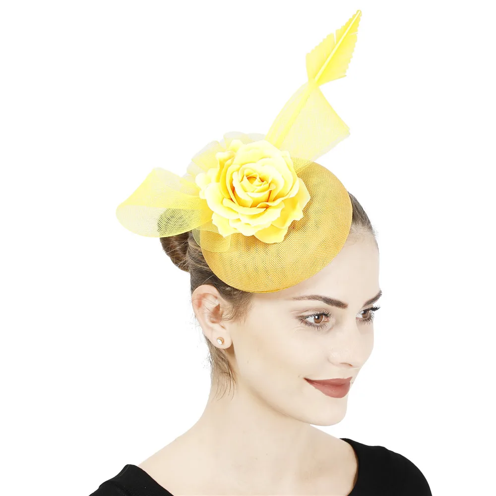 

Yellow Fascinator Hat Hair Clip For Women Wedding Church Fedora Cap Hair Clip Fashion Flower Headpiece Headband And Hair Clip