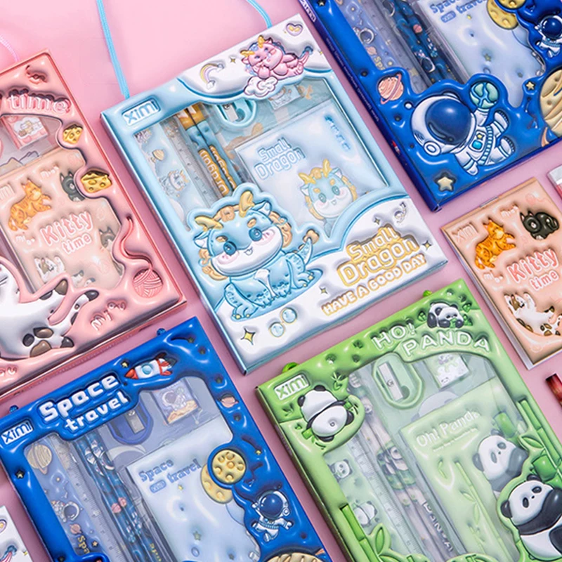 مجموعة قرطاسية المدارس الابتدائية 6 في 1 للأطفال - صندوق هدايا التعلم مع مسطرة مبراة أقلام الرصاص - عيد ميلاد رياض الأطفال #4