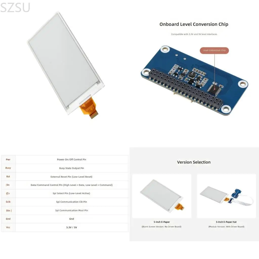 

SZSU 5Inch E Paper Screen Module Works Wide Compatibility With Development Board and Microcontrollers