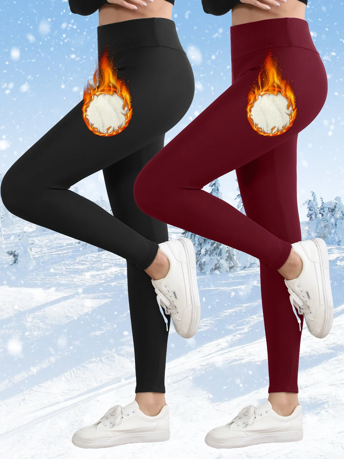 Leggings invernali super caldi con etichetta in pelle da donna, skinny, elasticizzati, a vita alta, prevengono il freddo, pantaloni classici casual