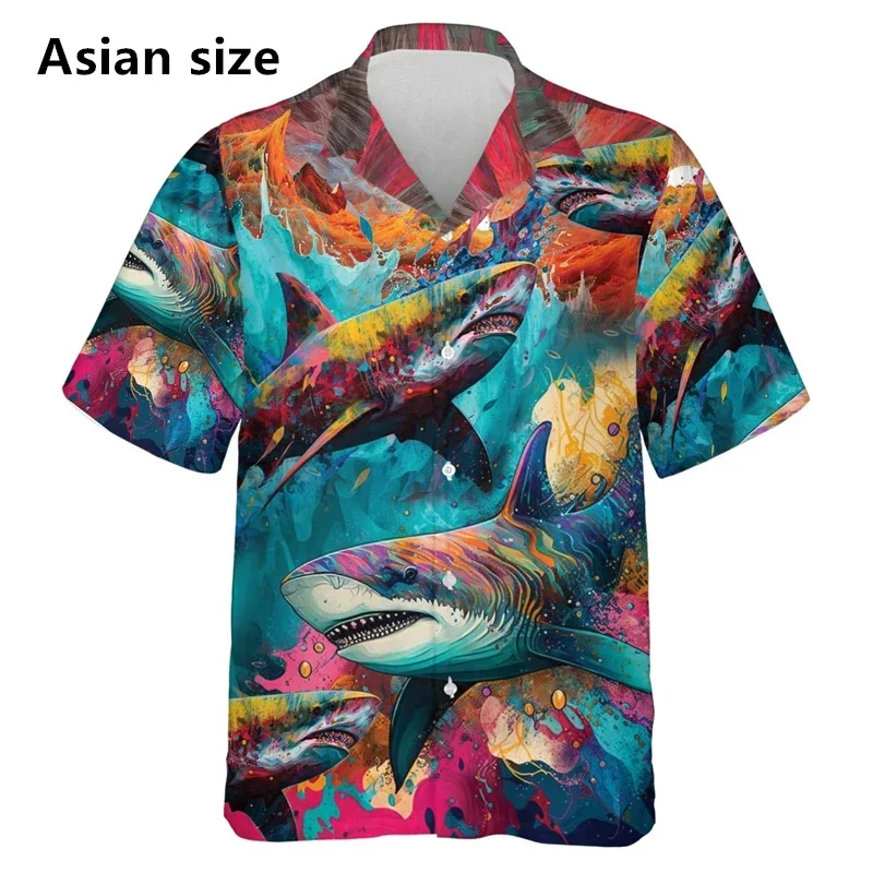 3D Printed Funny Shark Hawaiian Shirt For Men Summer Casual Short Sleeves Vacation Aloha Shirts Men's Surf Beach Shirt Top