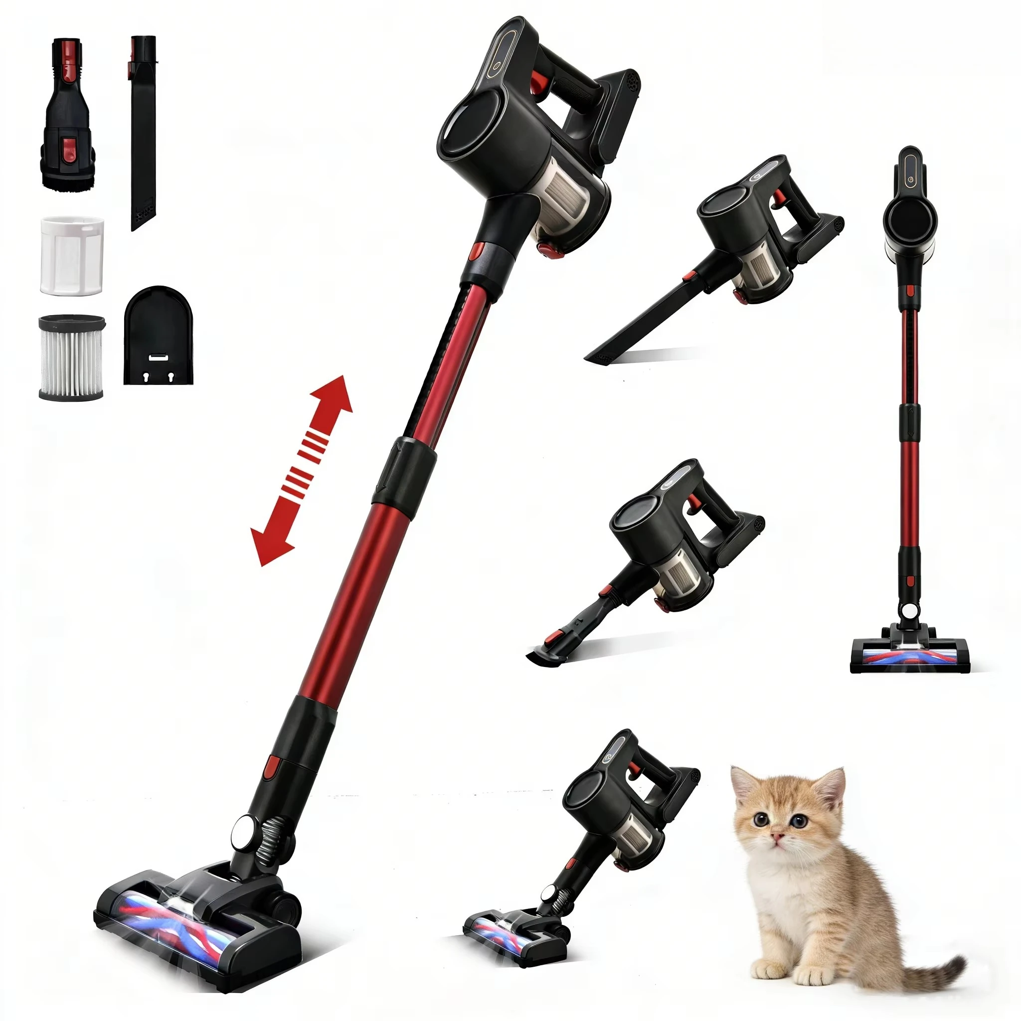 Cordless Professional LED Light Self-Standing Floor Brush Vacuum Cleaner Stick for Household Car Rechargeable With HEPA Filter