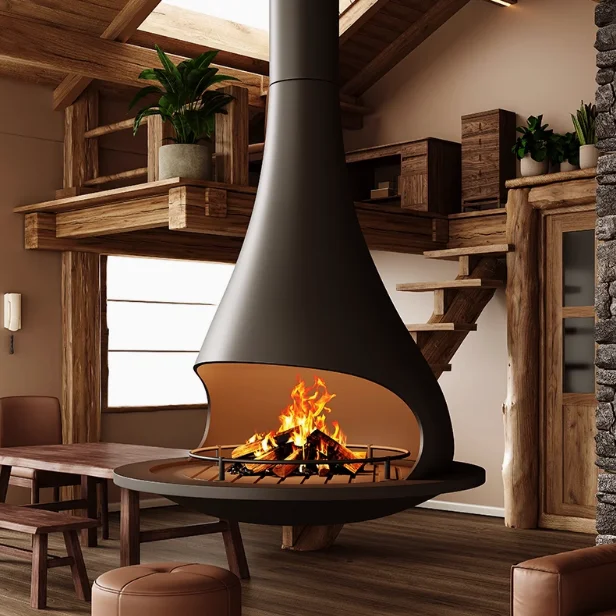 Hanging Real-flame Wood-burning Circular . Suitable for Villas,hotels Homestays and Homes Open Flame Smokeless