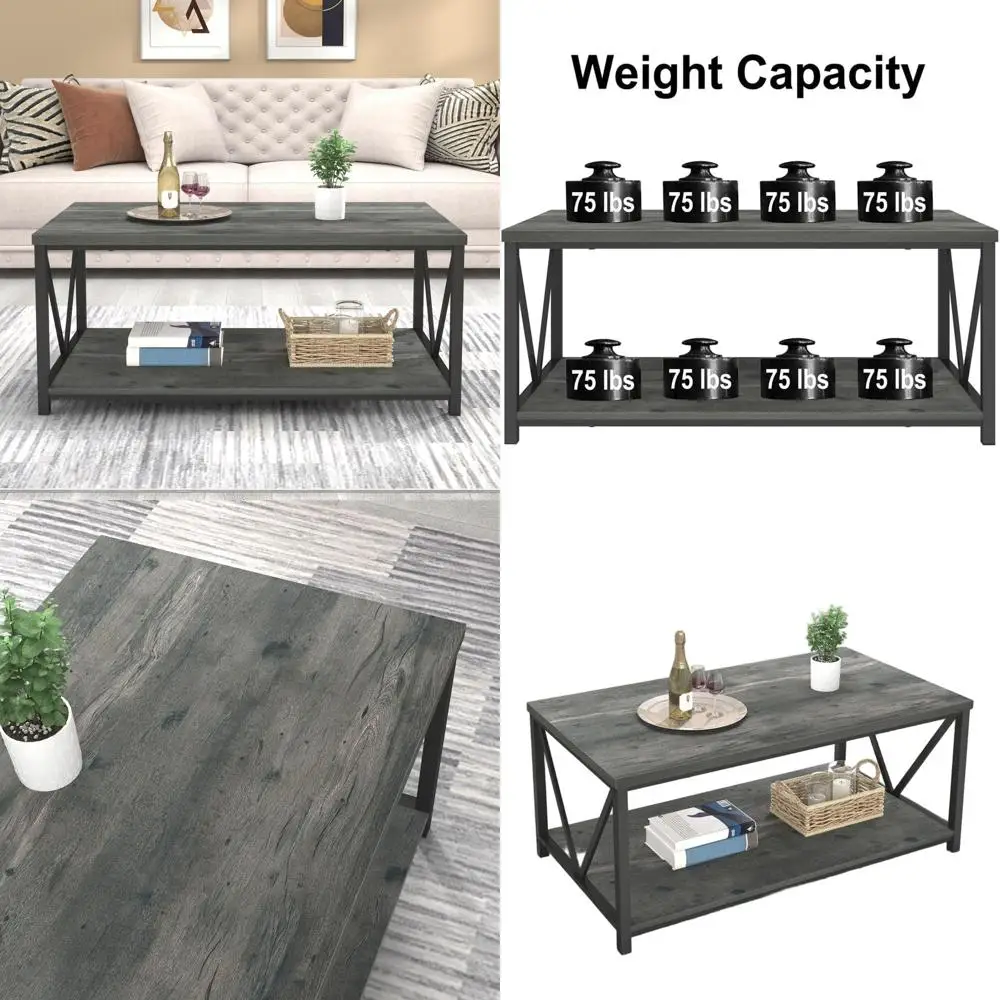 

Rustic Grey Wood and Metal Center Table, 39.3 for Living Room