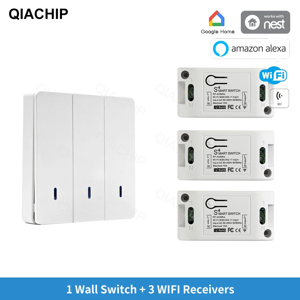 

rf Wifi Smart Life Light Switch Tuya RF433 Wireless 86 Wall Panel AC 110V 220V 10A Work With Alexa Google Home remote control