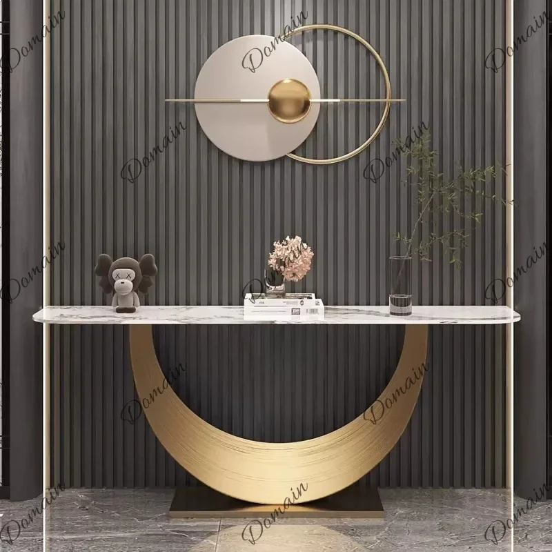 VP Italian Luxury Slate Creative Console Table Modern Simple Entryway Hallway Stainless Steel Legs Sofa Table