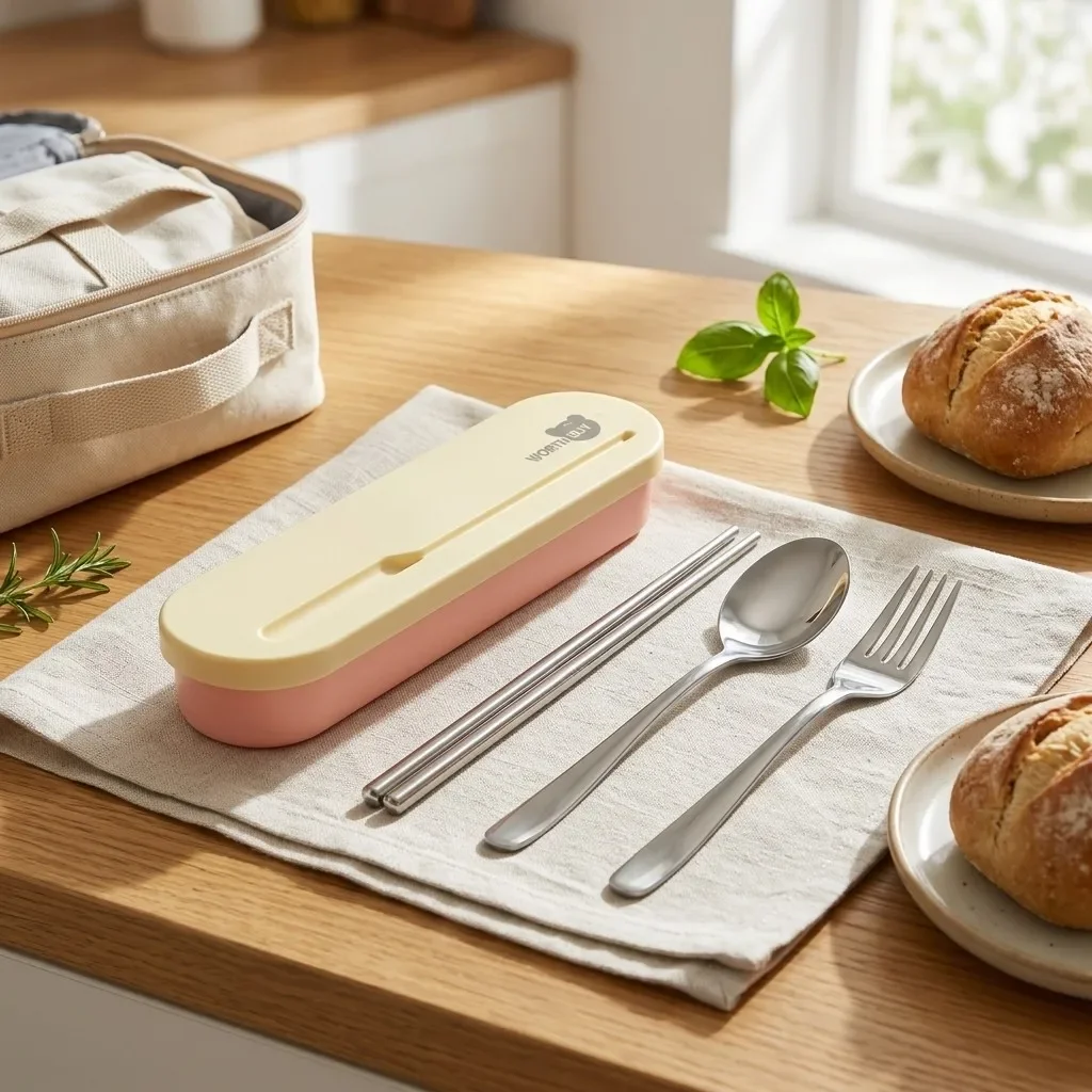 Portable Stainless Steel Cutlery Set Travel Silverware Utensils Tableware Spoon Fork Chopsticks With Case For School Camping