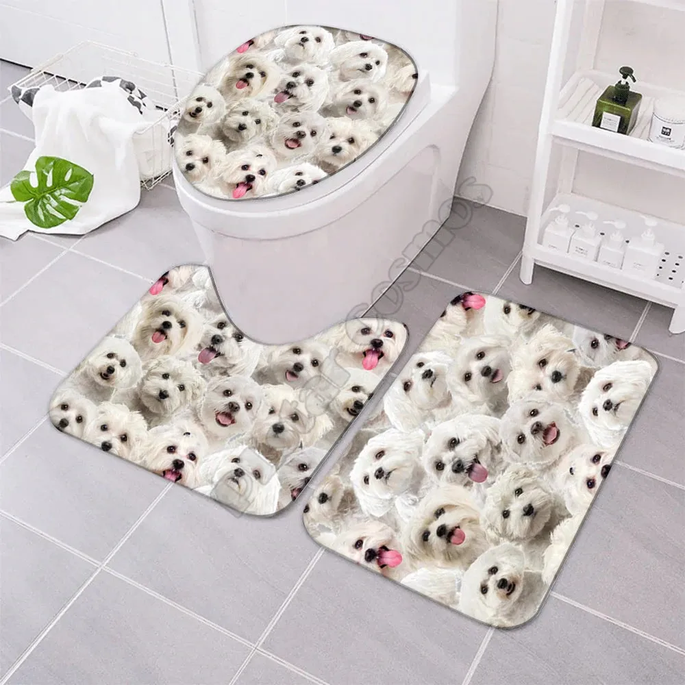 A Bunch Of Havaneses Bathroom Mat Set Three-piece set 3D printed Bathroom Pedestal Rug Lid Toilet Cover Bath Mat Set