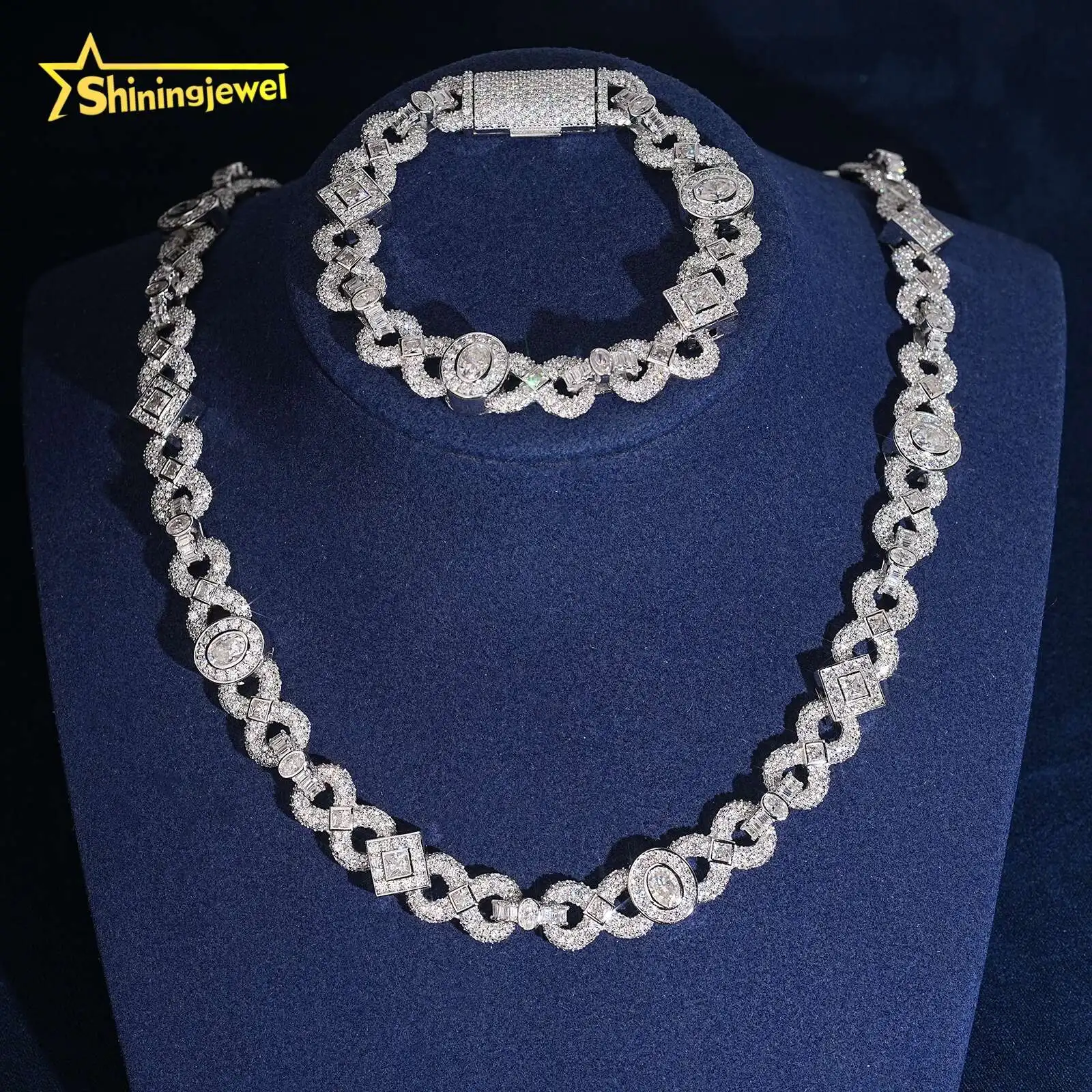 Fine Jeweley Hip Hop Jewelry Men Iced Out Cuban Link Chain 11.5mm 925 Silver VVS Infinite Chain Bezel Setting Cuban Link...
