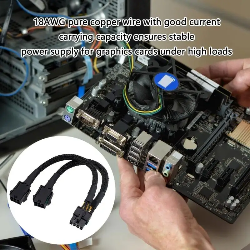 652F 8Pin Male To Double 6 Pin Female Cable Adapter CPU 8Pin To Graphics Video Card Power Splitter Cable for Desktop Graphics
