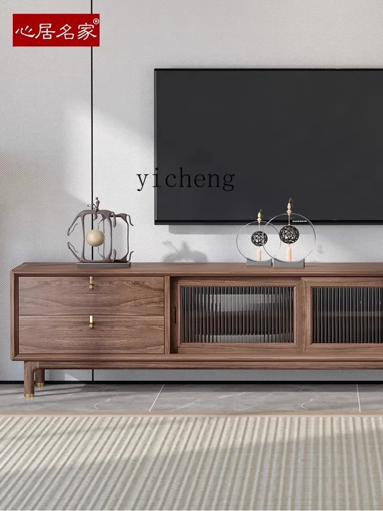 

ZYA New Chinese Style Solid Wood TV Cabinet Black Walnut Wood Living Room Furniture Storage Floor Cabinet home accessories