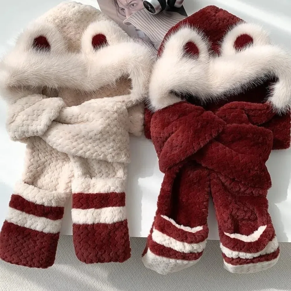 لطيف يندبروف وشاح قبعة القفازات مجموعة حماية الأذن قطعة واحدة قبعات الشتاء سماكة وشاح للرقبة قبعة #3