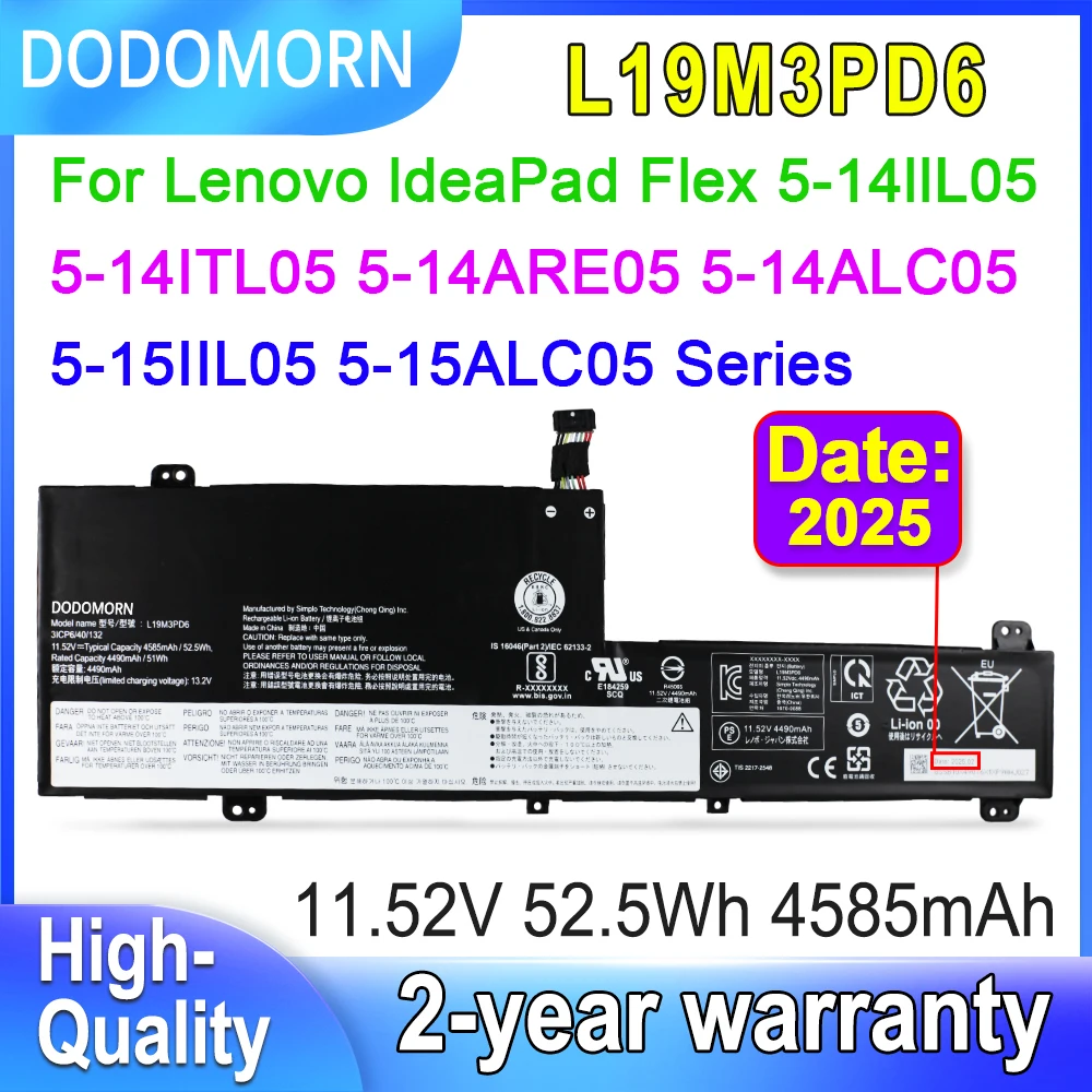 

Аккумулятор DODOMORN L19M3PD6 для Lenovo IdeaPad Flex 5-15IIL05 15ALC05 14ARE05 14IIL05 14ITL05 14ALC05 L19L3PD6 L19C3PD6 L19D3PD6