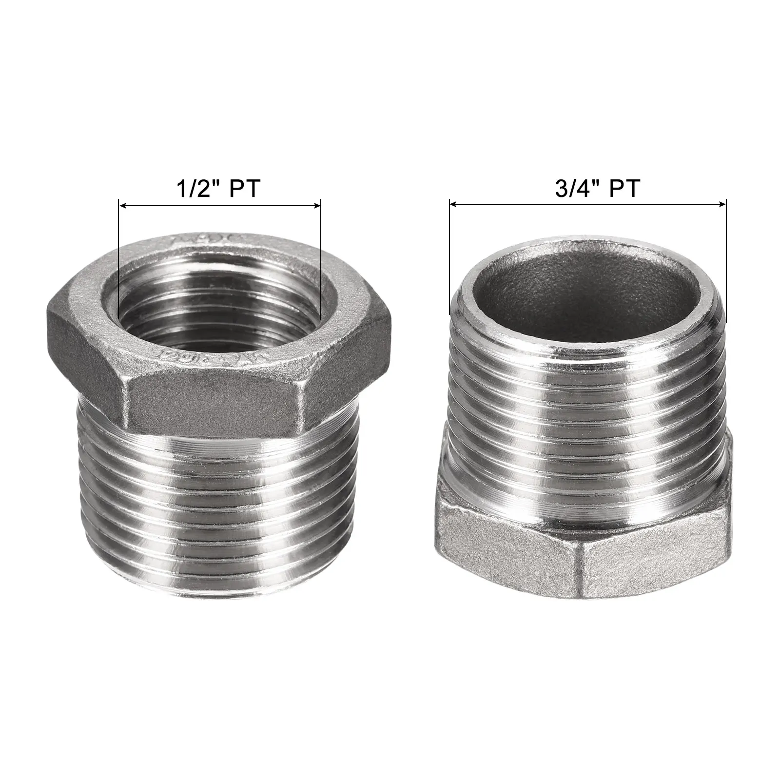 Uxcell Hex ลด,3/4 PT ชาย1/2 PT หญิง304สแตนเลสท่อลดอะแดปเตอร์