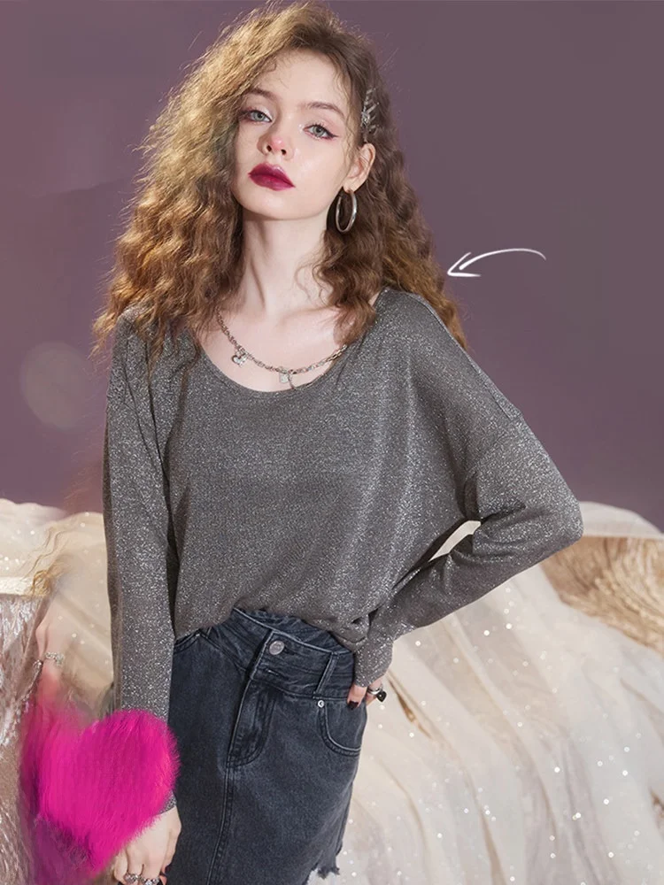

Ele Long Sve Ice Silk Knitted Sweater Women's Loose Design Spring Top by Elf Sa Not a Sweet Heart Fairy ket