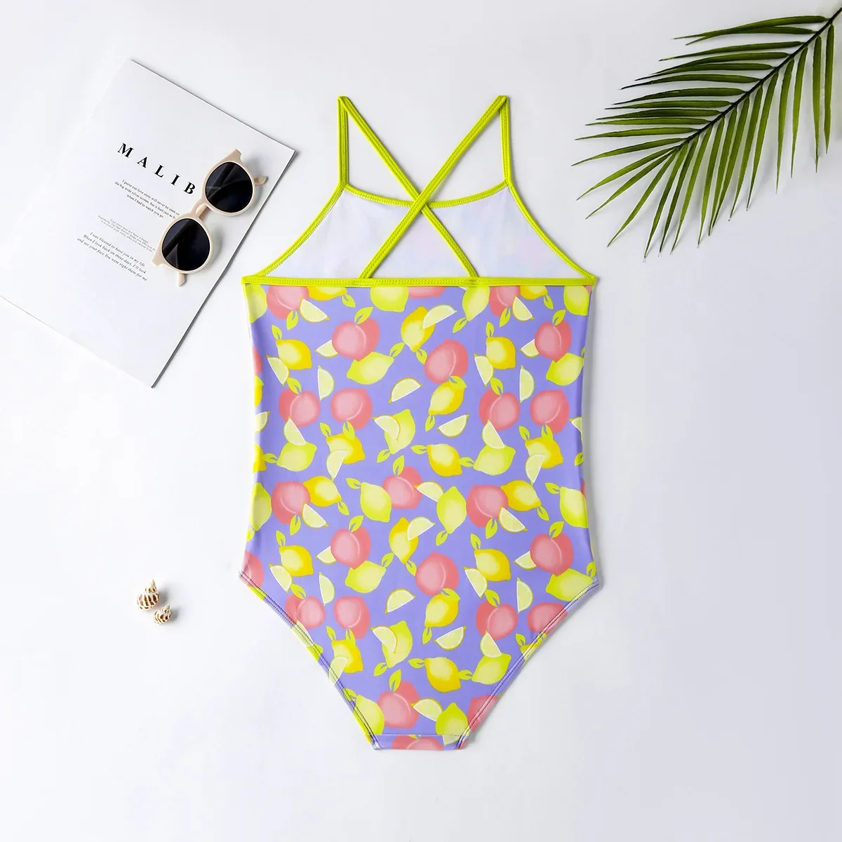 Tie Dye Girls One Piece Swimsuit Kids 2-7 Years Children's Swimwear Lemon Pattern Girls Bathing Suit Monokini Swimming Beachwear