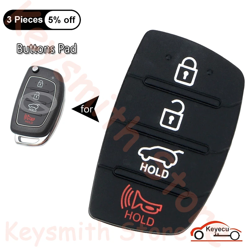 

KEYECU 4 Buttons Rubber for Hyundai Tucson Santa Fe IX35 IX45 Sonata i40 Auto Flip Key Remote Buttons Pad