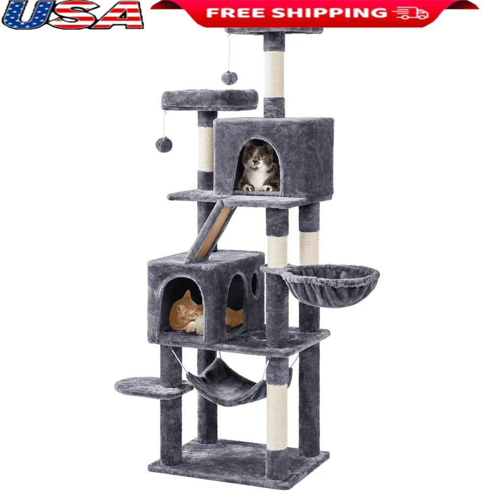 

71.5 Inch Multi-Level Cat Tree with Cozy Perches Condos Sisal Rope Exercise Platforms Multiple Cats Indoor Use