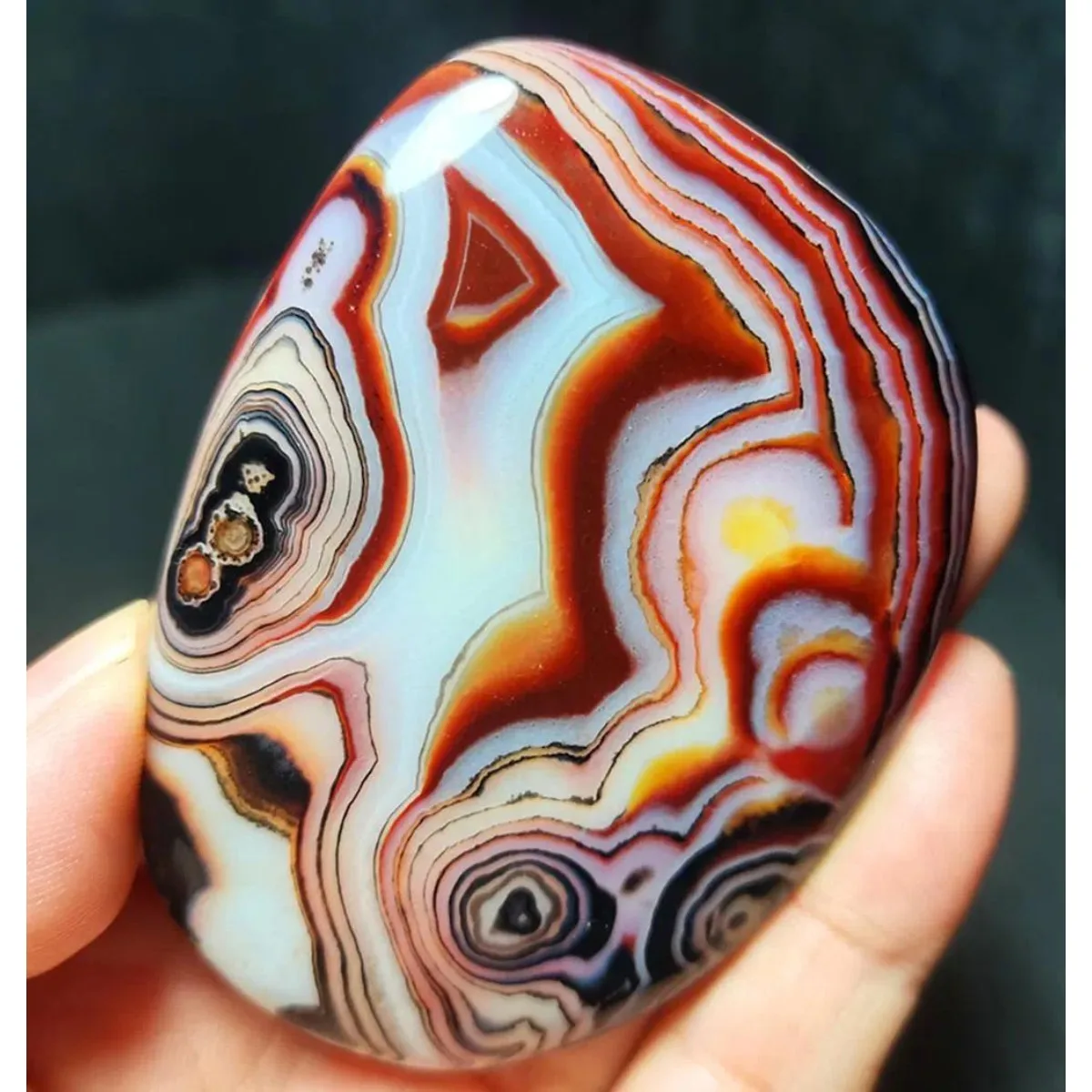 4PC Natural Banded Agate Loose Gemstone, Polished Tumbled, Stripe Pattern, Mineral Specimen, Crystal Collection, Table Display