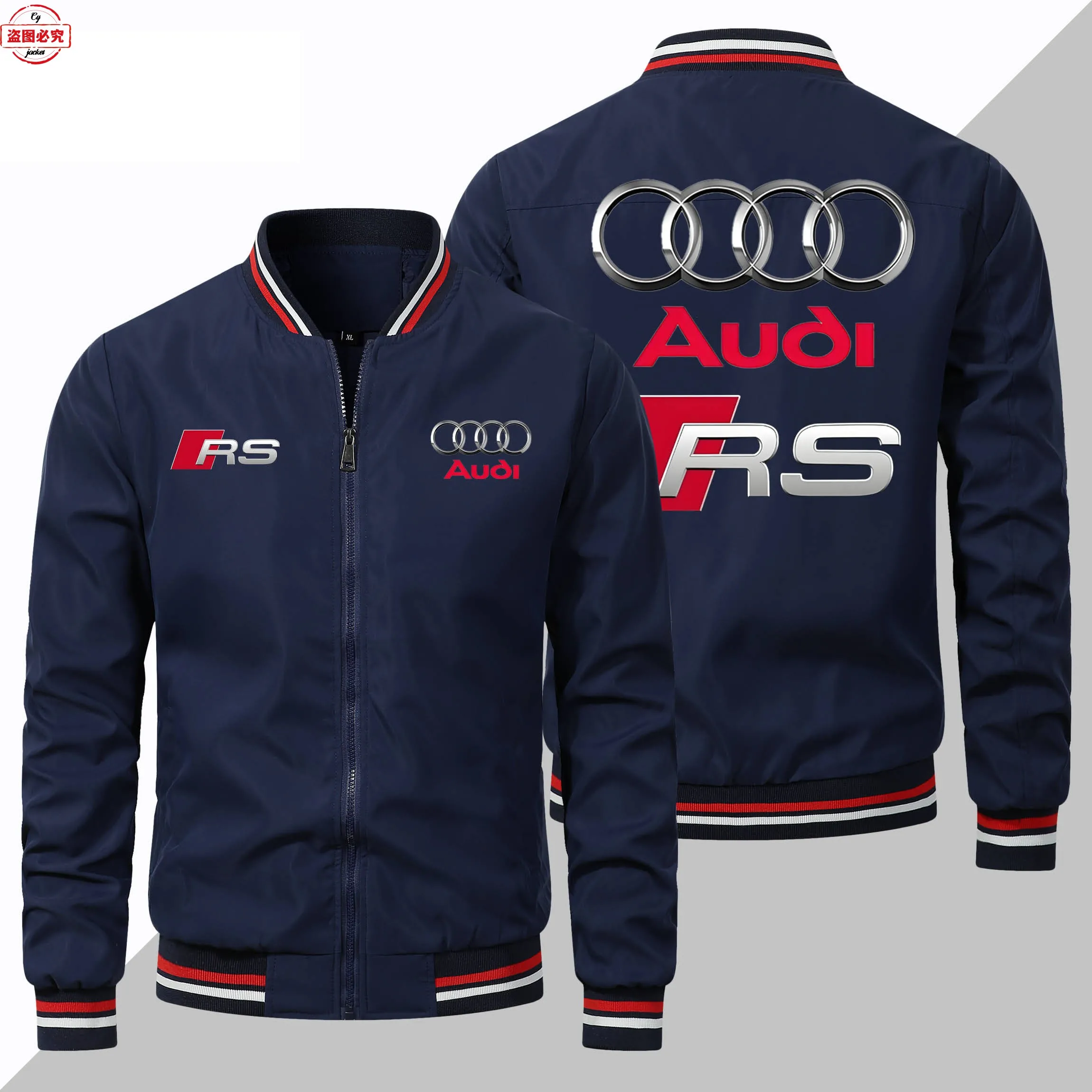 Audi RS printed logo racing jacket car logo men's top stand collar zipper jacket Audi work clothes group clothing