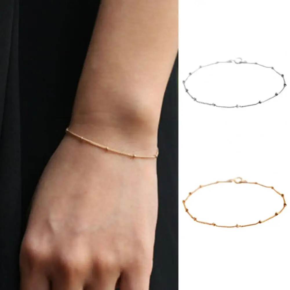 Trendy Women Hand Chain Solid Color Hand Chain Small Beads Stainless Lady Bangle