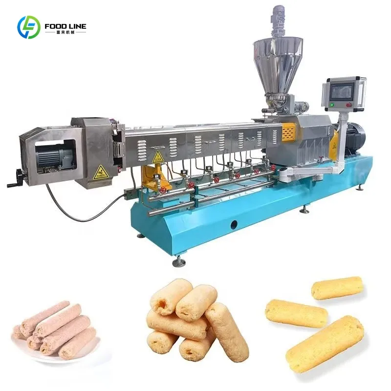 Customized New Automatic Twin Screw Snack Extruder Touch Control Large Capacity Stainless Steel for Corn Rice Puffing Line