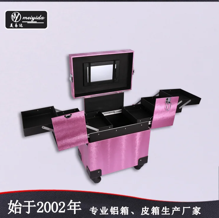 Large capacity trolley cosmetic case, beauty manicure case, professional trolley aluminum case