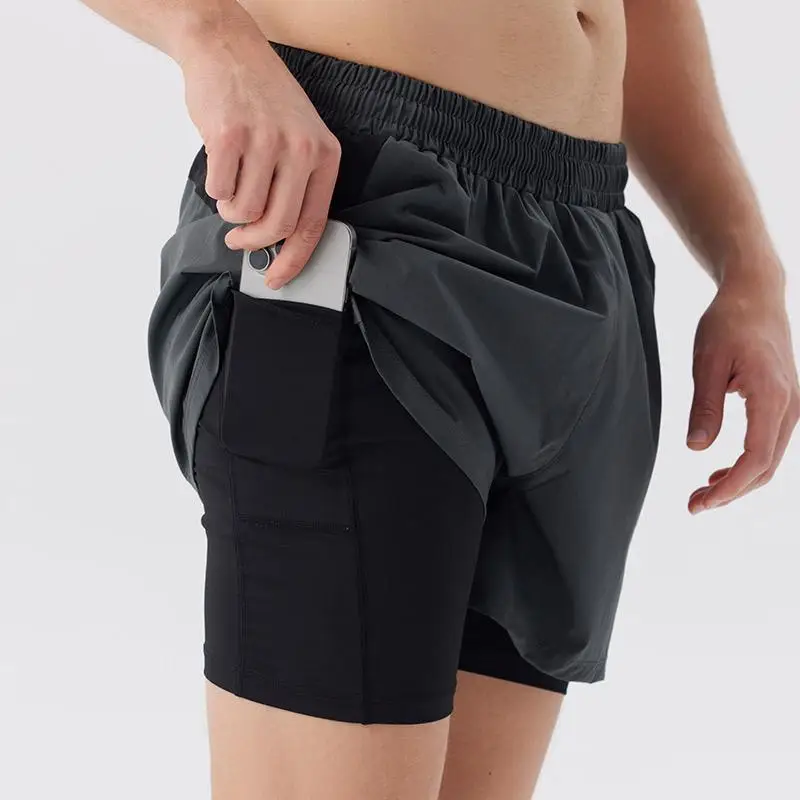 51149-XIYU New Breathable Double layersport shorts Gyms Fitness Bodybuilding Workout Quick Dry 2 In 1 Shorts Male Running shorts