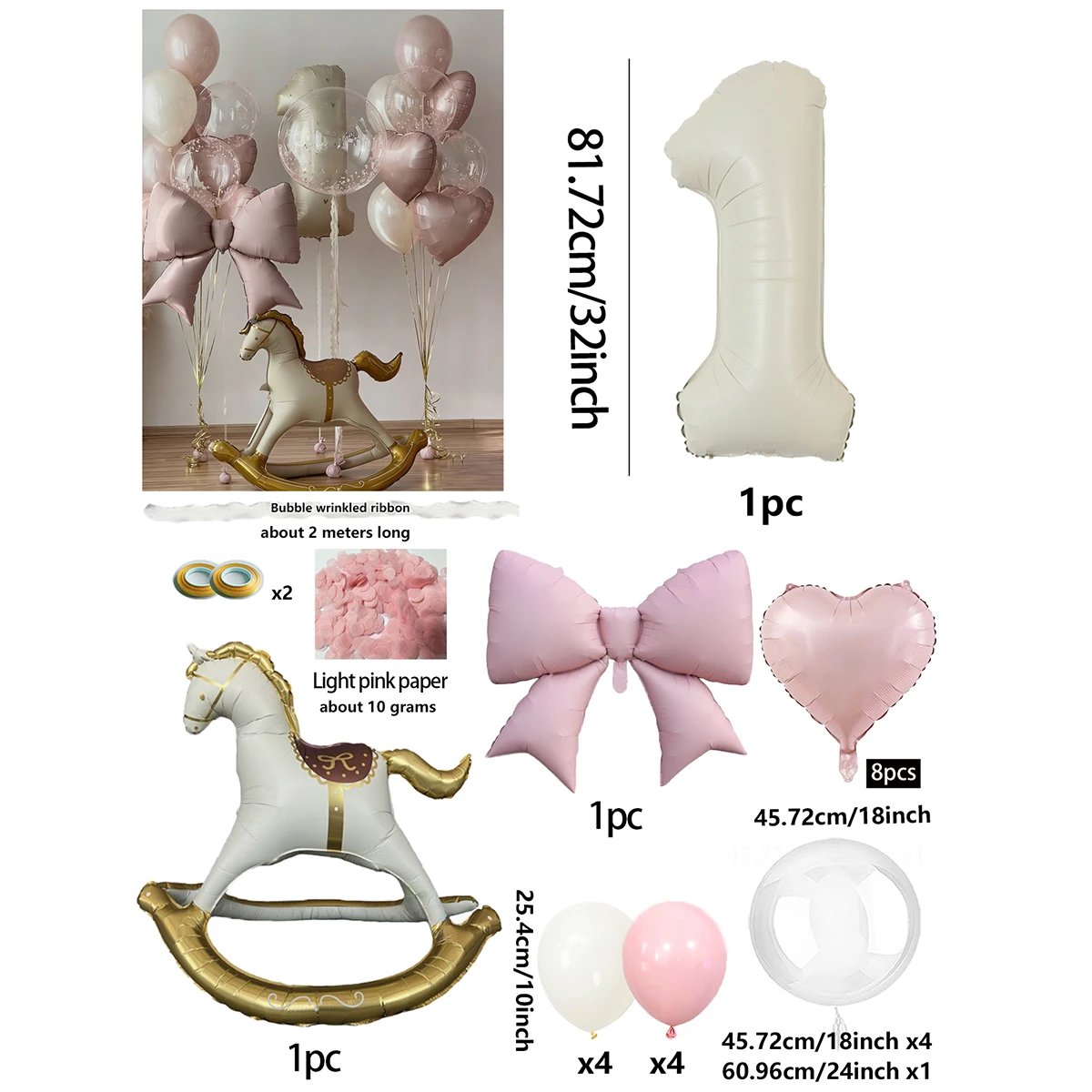 Großes Rosa Schleifen- und Rosa Liebespferd-Ballonset für Hochzeitsdekoration, Geburtstage und Rosa Themenpartys Dekorationszubehör – Detail 2