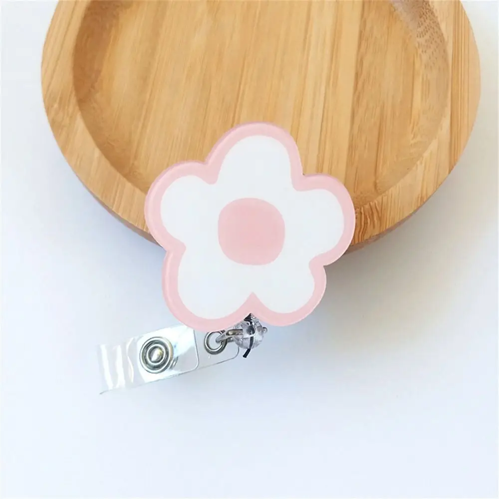 Flower Nurse Badge Reel Chest Card Work Card Easy Pull Buckle Acrylic Exhibition Card Retractable Badge Holder Hospital Use