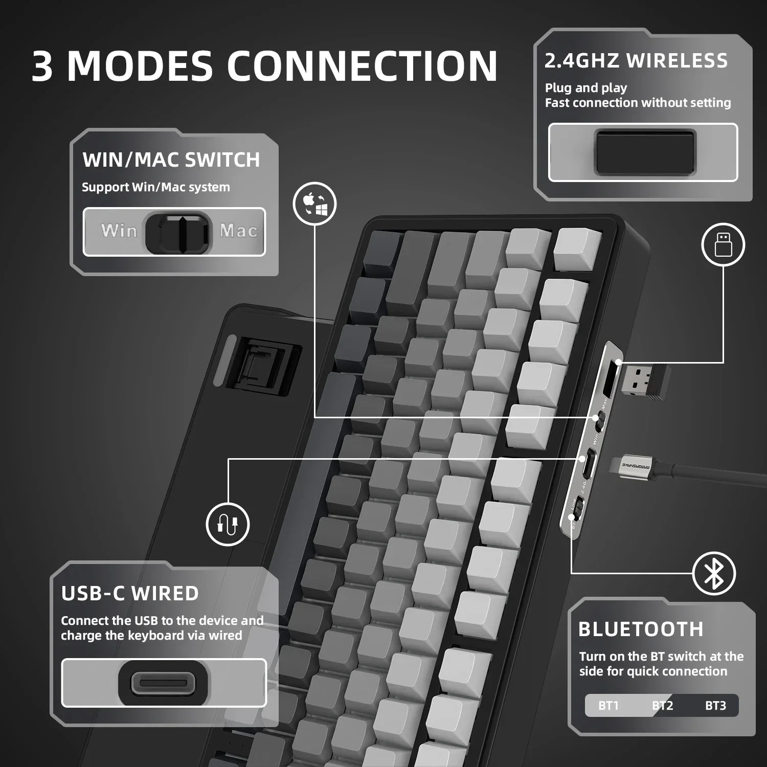 Imagem -03 - Ataque Tubarão X85 Teclado Mecânico Estrutura Gasco Modo Hot Plug Side Key Cap Rgb Backlit Botão de Alumínio Teclado do Jogo