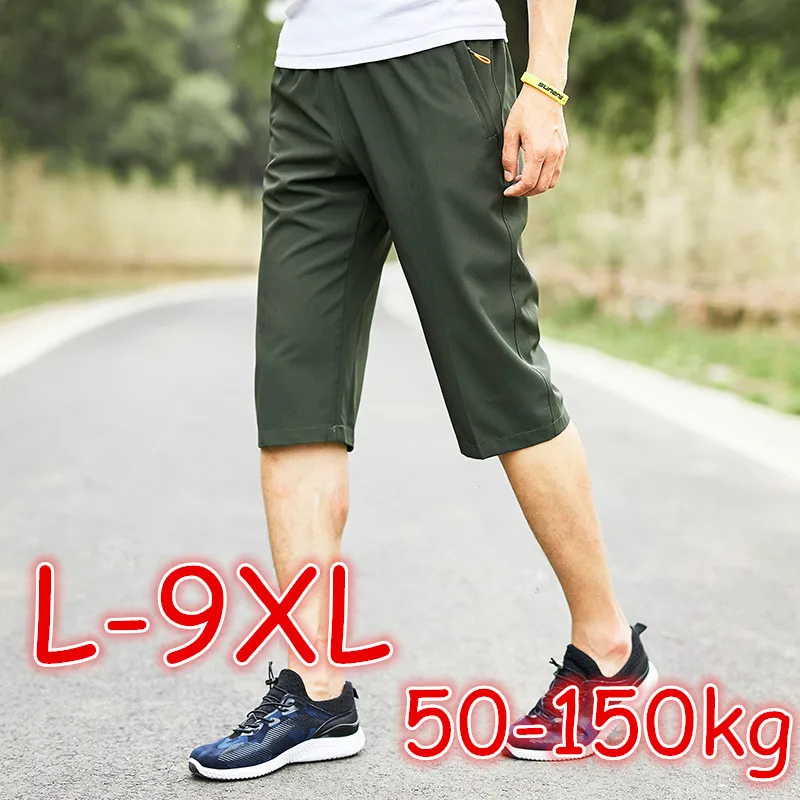 Men Short Pants Plus Size L-9XL Men's Three Quarter Casual Shorts Sport Short Pants 3/4 Pants