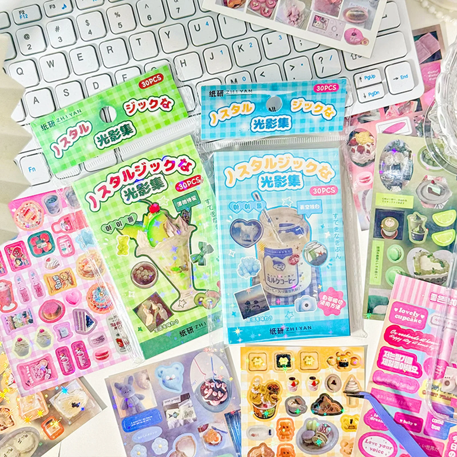 الحنين الرجعية نمط المبكر DIY بها بنفسك سجل القصاصات ضوء الظل مجموعة المواد الغذائية سلسلة ملصق مزخرفة Doapmine ملصق الكتب