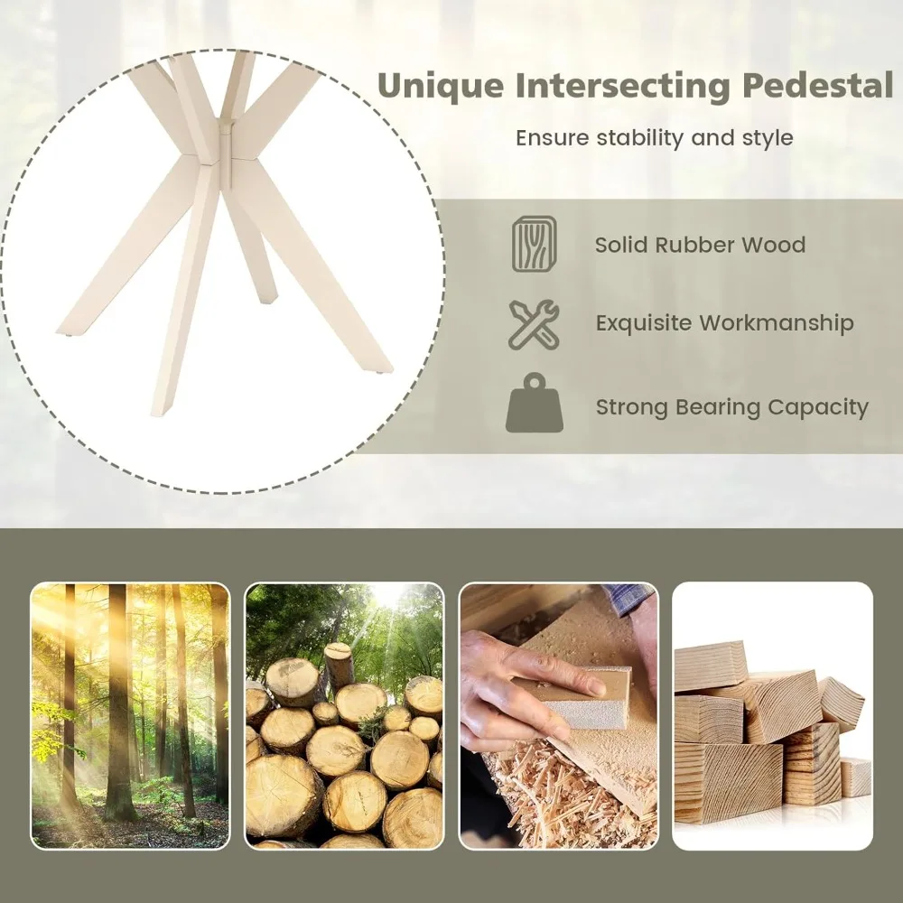 Meja Makan Bundar 36 inci, Meja Dapur Kayu Solid dengan Alas Kaki Berbentuk Pedestal yang Bersilang dan Bantalan Kaki yang Dapat Disesuaikan untuk Rumah, Kantor