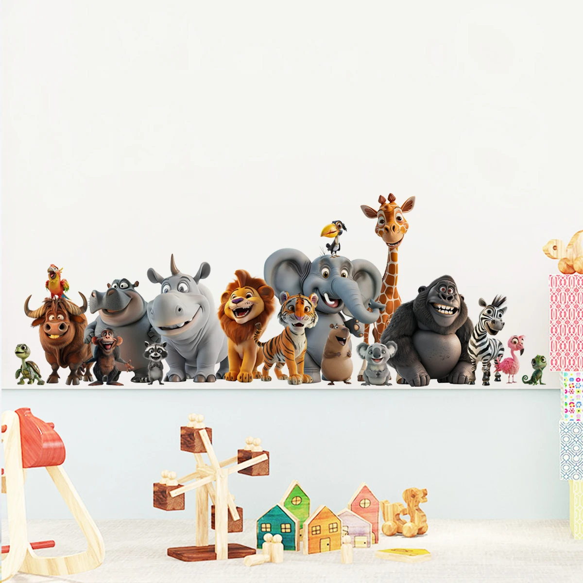 

Cartoon Forest Animals Elephant Lion Wall Sticker Nursery Children Room Wall Art Decal Kids Room Vinyl Bedroom Living Home Decor